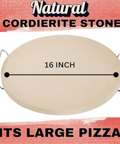 16 inch Round Pizza Stone for Oven – Large Pizza Stone for Grill with Handles and Dough Tool – Round Baking Stone for Bread – Pizza Making Accessories – Cooking Gifts for Food Lovers 2