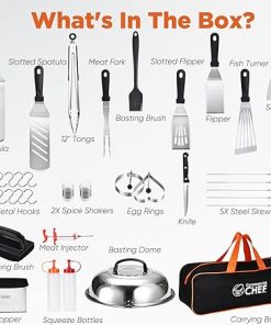 Commercial Chef 61 Piece Griddle Grill Accessories Set + BBQ Grilling Tools Grill Set for Smoker, Camping, Kitchen, Barbecue, Flat Top Teppanyaki Hibachi and Ideal Mens Gift 2