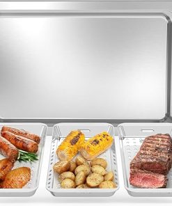 Onlyfire Grill Basket Set, 5PCS Stainless Steel Grill Pan - Include 3 Grilling Baskets, a Serving Tray and Removable Handle, Great for Grilling Fish, Meat, Veggies