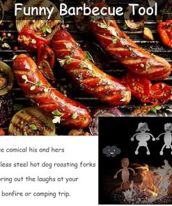 Steel Hot Dog Stick,Funny Marshmallow Roaster with 2Pcs Silicone Brush,Women Men Shaped Camp Fire Roasting Stick for Family Garden Outdoor Campfire Party Grill (Boy & Girl) 2