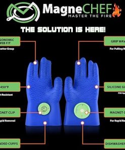 Magnetic BBQ Grill Gloves – Heat Resistant, Patented Magnetic Safety Clip Easy On & Off, Firefighter-Designed, Dishwasher-Safe, Waterproof, Perfect for Grilling, Smoking, Frying, Baking 2
