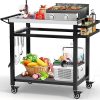 20"x 32" Grill Table with Double-Shelf, Stainless Steel Grill Cart, Multifunctional Food Prep and Pizza Oven Table for Ninja Grill, Blackstone Griddle 17"/22"