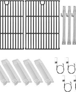 Grill Replacement Parts for Nexgrill Parts 720-0830H 720-0888 720-0888N 720-0830A 720-0958A,Cast Iron Cooking Grill Grates,Heat Shields, Burners &Ignitors Kit for Nexgrill Replacement Parts 4/5 Burner