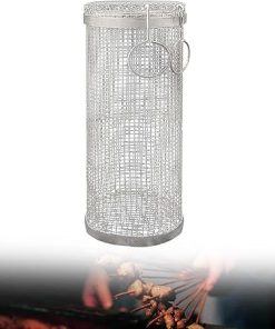 Rolling Grilling Basket, Grill Roaster Basket Rolling Wire Mesh Cylinder Grill Basket, Round Grill Cooking Accessories For Outdoor Camping-L