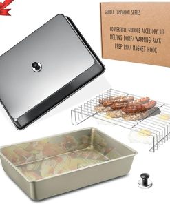 15.5" x 11" Rectangular Melting Dome/Basting Cover/Grill Prep Tray with Nonstick Coating Set of 2, Griddle Warming Rack, Flat Top Grill Accessories Kit for Indoor & Outdoor Cooking, Dishwasher Safe