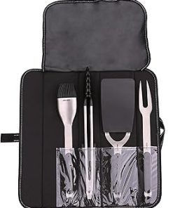 Kenyon A70011 Grill Utensil Set With Grill Fork, Tongs, Spatula, And Basting Brush, Stainless Steel Grill Tools With Smart Canvas Bag, Removable Soft-Grip Handles, Easy Cleaning, 4 Piece Tool Kit 2