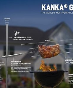 KANKA Rotisserie Grill Kit – Heavy Duty Portable Spit Roaster with Electric Motor – Works with Fire Pits, Campfires, Charcoal & Gas Grills – 22LB Capacity, Stainless Steel – Includes Carrying Bag 2