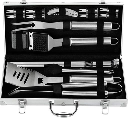 20 Piece Heavy Duty BBQ Grill Tools Set - Extra Thick Stainless Steel Spatula, Fork & Tongs. Complete Barbecue Accessories Kit in Aluminum Storage Case