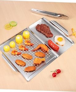Zerodeko Barbecue Accessories Set BBQ Griddles Stainless Steel Grill Trays Tongs Outdoor Cooking Supplies 2