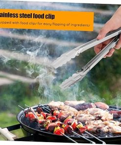Grill Tool Set 1 Set Grill Pan Tongs Stainless Steel Grilling Tray Outdoor Barbecue Accessories Easy to Clean 2