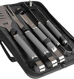 HitchFire 4 PC Grill Set BBQ Tools Grill Utensils Set, Includes Grilling Spatula, Knife, Tongs and Grilling Fork, Built in Hanger Hooks for Easy Stow on Your HitchFire Grill, BBQ Set for Any Occasion