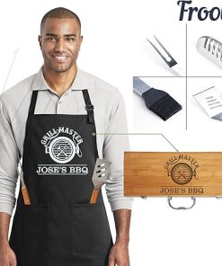 Unique Father’s Gift: Personalized BBQ Tool Set with Matching Apron, Designed Especially for Dads 2