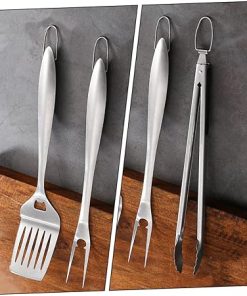 Happyyami 2 Sets Barbecue Tool Set BBQ Sauce Grill Meat Tongs Barbecue Sticks Barbecue Turner Barbecue Grill Accessories BBQ Serving Tongs Barbecue Fork Camping Stainless Steel 2