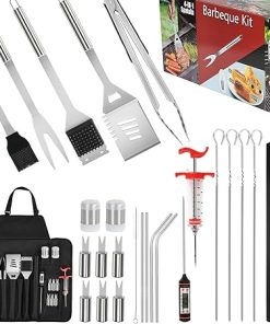 Griddle Accessories Kit Heavy Duty Grill Set for Outdoor Camping,Grilling Gifts for Men,Flat Top Grill Accessories with Spatula,Fork,Brush,Thermometer,Apron 26PCS