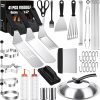 Blackstone 5282 Frying Tongs and Skimmer Spatula Set for Barbeque and Grilling 1 Long Handled Tong with Square Hang Loop, 1 Large Slotted Air Fryer Basket Scoop, Stainless Steel, Silicone Grip 4