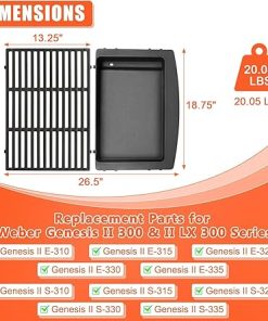 Genesis ii Grates and Genesis 2 Griddle for Weber Genesis II 300 & Genesis LX 300 Series Gas Grills, Genesis II E&S 310 315 320 325 335, Grill Parts for Weber Genesis II 66095 7599 Griddle, Cast Iron 2