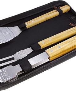 BRISA VW Collection - Volkswagen Stainless Steel Grill Cutlery Set - Tongs, Fork, and Turner in T1 Bus Design (3-Piece with Carrying Case)