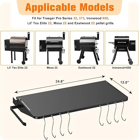 Folding Shelf for Traeger Pellet Grills, BAC362 Pellet Front Shelf with Hooks and Paper Towel Holder for Traeger Pro 22, Pro 575, Eastwood 22, Ironwood 650 and Century 22 Series Pellet Grill 2 Folding Shelf for Traeger Pellet Grills, BAC362 Pellet Front Shelf with Hooks and Paper Towel Holder for Traeger Pro 22, Pro 575, Eastwood 22, Ironwood 650 and Century 22 Series Pellet Grill - Image 2