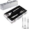 Permasteel PA-30196B 3 Piece BBQ Grill Tool Set with Spatula, Fork, and Tongs, Stainless Steel 3