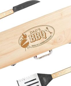 Custom Engraved BBQ Grill Set for Dad, 11pc Grilling Tool Accessories, Father’s Day Grill Gift, Wooden BBQ Gifts for Men, Stainless Steel Barbecue Tool Set 2