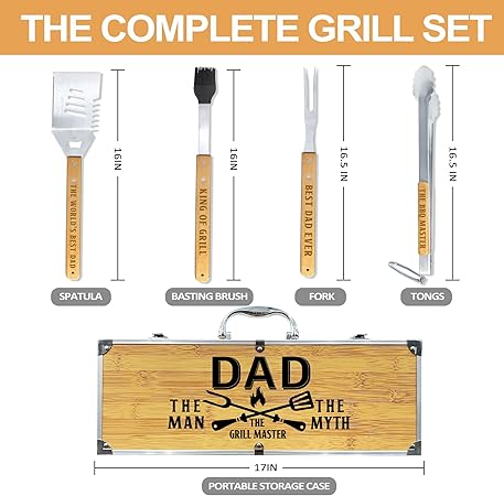 Fathers Day Dad Gifts from Daughter Heavy Duty Wooden BBQ Grilling Accessories Kit for Backyard, Thick Stainless Steel Grill Utensils with Non-Slip Handle Tools in Portable Bag Birthday 2 Fathers Day Dad Gifts from Daughter Heavy Duty Wooden BBQ Grilling Accessories Kit for Backyard, Thick Stainless Steel Grill Utensils with Non-Slip Handle Tools in Portable Bag Birthday - Image 2