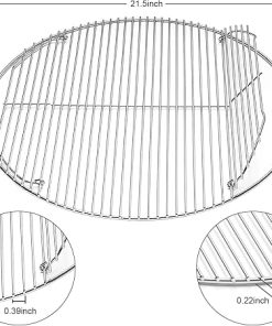 Hinged Cooking Grate for 22” Charcoal Grill, Round Charcoal Grate for Weber 7436, Grill Grate Replacement Part for Weber One-Touch, Smokey Mountain Cooker, 22″ Kettle Charcoal Grill Parts with Handle 2