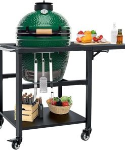 Grill Table for Big Green Egg Stand Style BBQ, Heavy Duty Metal Outdoor Grill Station Prep Table, Grill Nest Compatible with Large Big Green Egg and Other 20/21/22 inch Models