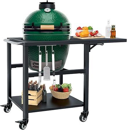 Grill Table for Big Green Egg Stand Style BBQ, Heavy Duty Metal Outdoor Grill Station Prep Table, Grill Nest Compatible with Large Big Green Egg and Other 20/21/22 inch Models Grill Table for Big Green Egg Stand Style BBQ, Heavy Duty Metal Outdoor Grill Station Prep Table, Grill Nest Compatible with Large Big Green Egg and Other 20/21/22 inch Models