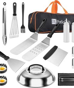 Griddle Accessories Kit, 17 Pcs Flat Top Grill Accessories Tools for Blackstone and Camp Chef, BBQ Spatula Set with Basting Cover, Spatula, Scraper, Egg Rings, Tongs, Cleaning Kit & Carry Bag