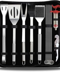 BBQ Grill Accessories Set, 13-Piece Heavy Duty Stainless Steel BBQ Tools Kit with Meat Injector for Camping, Kitchen, Birthday, Wedding, Holiday, Party
