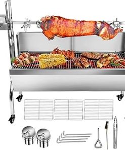 88 LBS Stainless Steel Rotisserie Grill with Back Cover Guard, 25W Motor, 37'' 2 in 1 BBQ Charcoal Rotisserie Grill for Camping Outdoor Kitchen