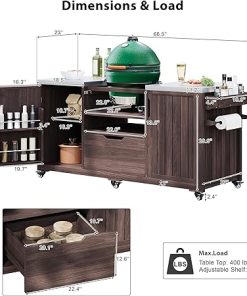 RUNNA Outdoor Kitchen Island for Big Green Egg Grills, Solid Wood Outdoor Grill Cart for Tabletop Grill with Stainless Steel Top, Drawer, Compatible with Large Big Green Egg, Kamado Joe (Brown@029) 2