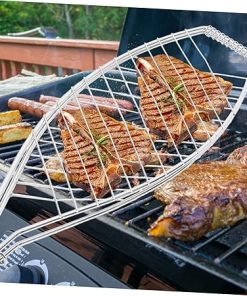 2Pcs Barbecue Tool Grill Basket with Wooden Handle Thick Thin Net Rack for Outdoor Fish Grilling for Camping Picnics and Parties 2