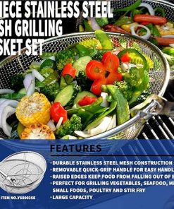 Grill Basket, Grill Accessories Set Heavy Duty Barbecue Grilling Basket Vegetables Stainless Steel Veggies Grill Topper Cookware with Handles Charcoal Gas Outdoor Grill Cooking 2