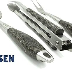 COLSEN Heavy Duty 3-Piece BBQ Grilling Tool Set, Stainless Steel Tongs, Spatula, & Fork, Kitchen Utensils Set, Camping Accessories, Grey 2