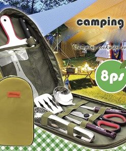 BBQ Grill Accessories 8pcs Stainless Steel Barbecue Tools Set Complete BBQ Tool Kit BBQ Accessories Set Complete Grilling Accessories in Portable Bag (Color : Black) (Orange) 2