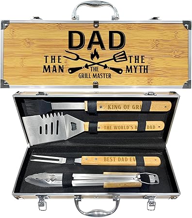 Fathers Day Dad Gifts from Daughter Heavy Duty Wooden BBQ Grilling Accessories Kit for Backyard, Thick Stainless Steel Grill Utensils with Non-Slip Handle Tools in Portable Bag Birthday Fathers Day Dad Gifts from Daughter Heavy Duty Wooden BBQ Grilling Accessories Kit for Backyard, Thick Stainless Steel Grill Utensils with Non-Slip Handle Tools in Portable Bag Birthday