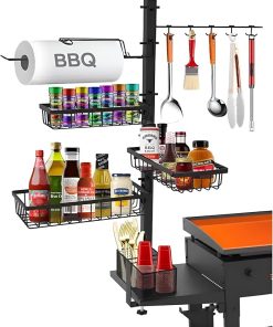 BBQ Grill Storage Organizer Griddle Caddy for Blackstone Griddle Accessories, BBQ Blackstone Accessories Storage Rack with Paper Towel Holder Outdoor Kitchen Accessories (5rd floor)