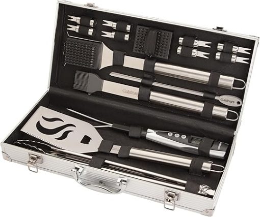 Cuisinart Deluxe Grill Tool Set, 20-Piece BBQ Tools Grill Accessories with Aluminum Case & Digital Temperature Fork, Stainless Steel Spatula, Tongs, Grill Accessories & Utensils, Grilling Set for BBQ