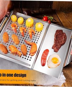 Cabilock 1 Set Stainless Steel BBQ Grill Pan Food Tongs Grilling Utensils for Outdoor Grill Barbecue Tools Grilling Accessories 2