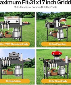 APSARAS USA Grill Cart for Blackstone Griddle, Portable Outdoor Grill Cart, Foldable Cart Table with Wheels,Griddle Stand Fit 17 Inch Or 22 Inch with Seasoning Tray 31″ Wx17 D 2