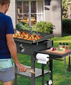 Foldable Griddle Side Shelf for Blackstone 28″ Griddle Accessories Side Table with Paper Towel Holder 4 Utensil Hooks, Griddle Caddy for BBQ Accessories, Grill Extra Shelf for Griddle Cooking 2