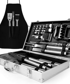 MORECORE Portable Grill Tools Kit-32 Piece BBQ Accessories Set, Stainless Steel Cooking & Grilling Utensil Organizer Travel Set for Men Outdoor, Picnics, RVs, Camping, Parties