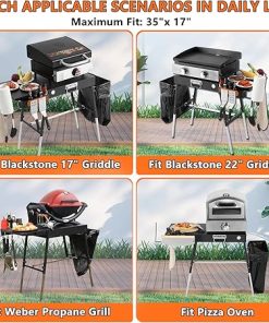 Foldable Portable Grill Table Fits 17″ Or 22″ Blackstone Griddle Stand, Ninja Grill Stand: Adjustable Leg with Trash Holder Perfect Blackstone Stand Accessories for Outdoor Cooking Camping 2