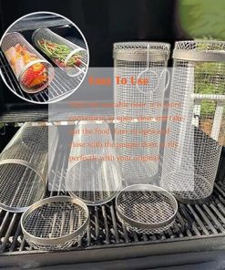 Rolling Grilling Basket,Portable Outdoor Camping Round Barbecue Rack for Vegetables,French Fries,Fish,Versatile Round Grill Cooking Accessories 2