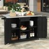 Outdoor Kitchen Island with Stainless Steel Top, Fir Wood Grill Cart with Foldable Countertop, Movable Prep Table with Lockable Wheels & Storage for BBQ Backyard, Patio, Black