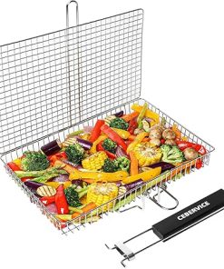 Grill Basket Extra Large + Rolling Grilling Baskets for Outdoor Grilling, SUS304 Food Safe Stainless Steel 2