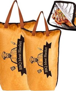 2 Pack BBQ Blanket for Resting Meat, 21inch &15inch Reusable Smoker Meat Resting Blanket with Handle Strap for Large Brisket/Pork Shoulders/Turkeys/Picnic BBQ Party, Keeping Warm and Fresh