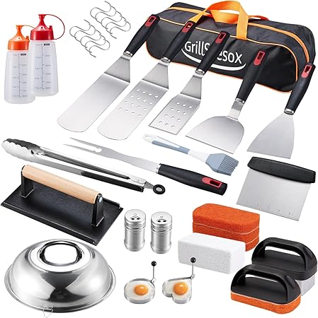 Griddle Accessories Kit for Blackstone and Camp Chef, Flat Top Grill Accessories Set Tools-Griddle Cleaning Kit,Griddle Spatula with Grill Cleaner,Basting Cover,Scraper for Outdoor BBQ,Camping Griddle Accessories Kit for Blackstone and Camp Chef, Flat Top Grill Accessories Set Tools-Griddle Cleaning Kit,Griddle Spatula with Grill Cleaner,Basting Cover,Scraper for Outdoor BBQ,Camping