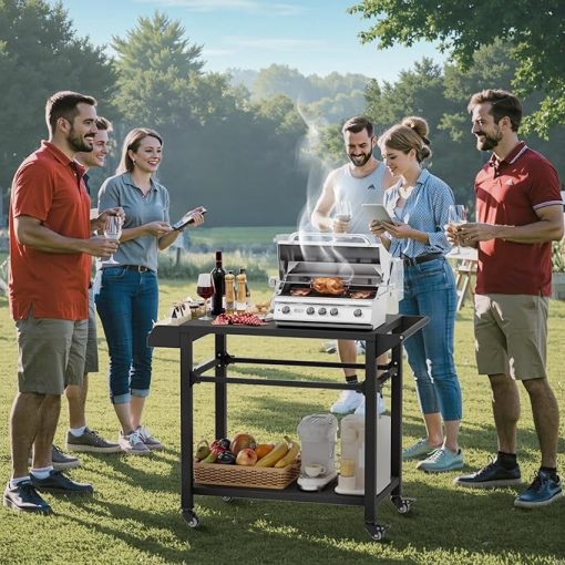 SUNCROWN Outdoor Grill Table with Wheels, Kitchen Cooking Prep Tables Movable BBQ Grill Cart for Garden, Camping, Home Party, Bar, Pizza Oven Table Stand - Image 2